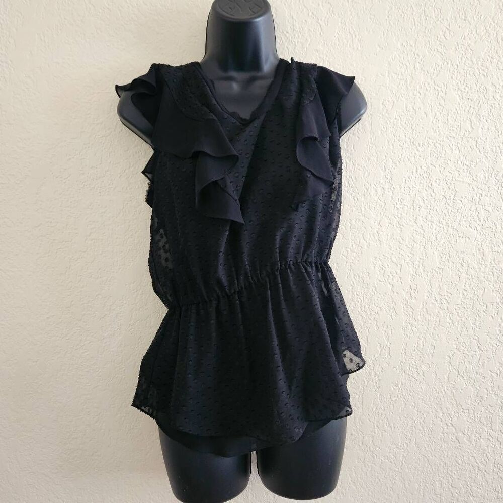 Rebecca Taylor Sheer Flutter Blouse with Attached Tank Top